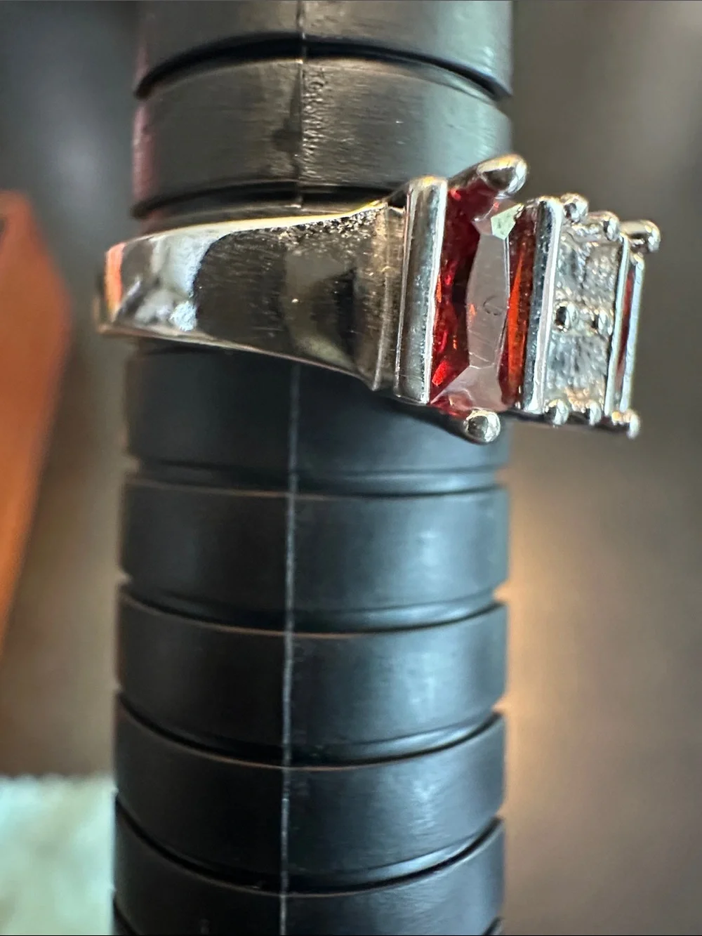 Sterling Silver Garnet and Cubic Zirconia Statement Ring - Red- Size 7